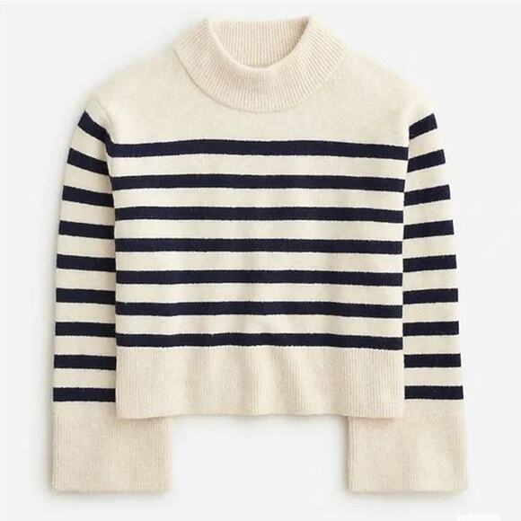 J. Crew Chunky Crewneck Sweater Breton Stripe Merino Wool Blend Supersoft Yarn - Picture 1 of 12